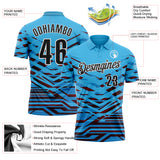 Custom Sky Blue Black-White Abstract Geometric Performance Polo Shirt