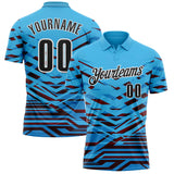 Custom Sky Blue Black-White Abstract Geometric Performance Polo Shirt