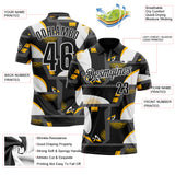 Custom Black Yellow-White Abstract Geometric Performance Polo Shirt