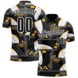 Custom Black Yellow-White Abstract Geometric Performance Polo Shirt