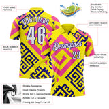 Custom Light Yellow White Pink-Dark Purple Tribal Geometric Performance Polo Shirt