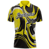 Custom Black Light Yellow-White Abstract Line Graffiti Performance Polo Shirt