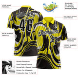 Custom Black Light Yellow-White Abstract Line Graffiti Performance Polo Shirt