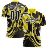 Custom Black Light Yellow-White Abstract Line Graffiti Performance Polo Shirt