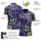 Custom Dark Purple Green Yellow-White Abstract Geometric Performance Polo Shirt