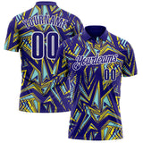 Custom Dark Purple Green Yellow-White Abstract Geometric Performance Polo Shirt