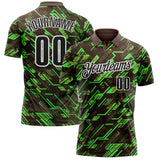 Custom Brown Black Green-White Tech Geometric Performance Polo Shirt