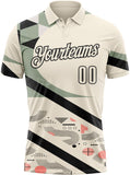 Custom Cream Olive Pink-Black Abstract Geometric Performance Polo Shirt