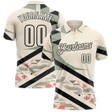 Custom Cream Olive Pink-Black Abstract Geometric Performance Polo Shirt