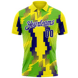 Custom Light Yellow Dark Purple Neon Green-White Abstract Geometric Performance Polo Shirt