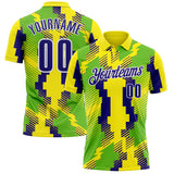 Custom Light Yellow Dark Purple Neon Green-White Abstract Geometric Performance Polo Shirt