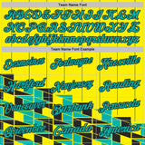 Custom Light Yellow Aqua-Black Geometric Grid & Stripe Performance Polo Shirt