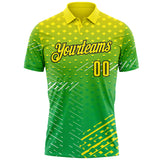 Custom Light Yellow Aurora Green-Black Gradient Geometric Grid & Stripe Performance Polo Shirt