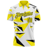 Custom White Light Yellow-Black Geometric Triangle Performance Polo Shirt