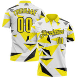 Custom White Light Yellow-Black Geometric Triangle Performance Polo Shirt