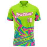 Custom Neon Green White-Pink Neon Geometric Performance Polo Shirt