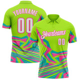Custom Neon Green White-Pink Neon Geometric Performance Polo Shirt