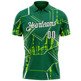 Custom Kelly Green White-Green Geometric Line Performance Polo Shirt