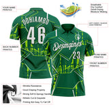 Custom Kelly Green White-Green Geometric Line Performance Polo Shirt