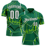 Custom Kelly Green White-Green Geometric Line Performance Polo Shirt