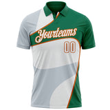 Custom White Kelly Green-Texas Orange Geometric Curved Line Performance Polo Shirt