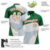 Custom White Kelly Green-Texas Orange Geometric Curved Line Performance Polo Shirt