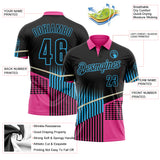 Custom Black Pink-Sky Blue Geometric Halftone Dot & Stripe Performance Polo Shirt