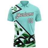 Custom Ice Blue White Green-Black Abstract Geometric Performance Polo Shirt