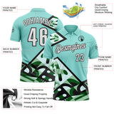 Custom Ice Blue White Green-Black Abstract Geometric Performance Polo Shirt