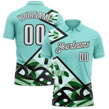 Custom Ice Blue White Green-Black Abstract Geometric Performance Polo Shirt