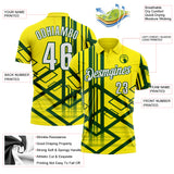 Custom Light Yellow White-Green Geometric Grid & Stripe Performance Polo Shirt