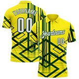 Custom Light Yellow White-Green Geometric Grid & Stripe Performance Polo Shirt