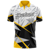 Custom White Black-Yellow Abstract Geometric Performance Polo Shirt