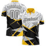 Custom White Black-Yellow Abstract Geometric Performance Polo Shirt