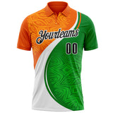 Custom Orange Black Green-White Abstract Geometric Performance Polo Shirt