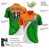 Custom Orange Black Green-White Abstract Geometric Performance Polo Shirt
