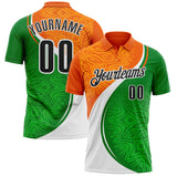 Custom Orange Black Green-White Abstract Geometric Performance Polo Shirt