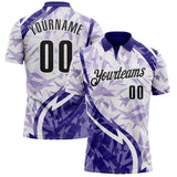 Custom Dark Purple Black-White Abstract Geometric Performance Polo Shirt