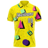 Custom Light Yellow White-Black Abstract Geometric Performance Polo Shirt