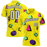 Custom Light Yellow White-Black Abstract Geometric Performance Polo Shirt