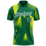 Custom Kelly Green Neon Yellow-White Gradient Geometric Performance Polo Shirt