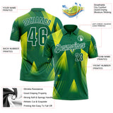 Custom Kelly Green Neon Yellow-White Gradient Geometric Performance Polo Shirt
