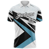 Custom White Shadow Blue-Black Geometric Lines Performance Polo Shirt