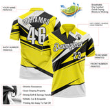 Custom Light Yellow White-Black Geometric Lines Performance Polo Shirt