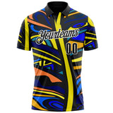 Custom Black Yellow Blue Orange-White Abstract Geometric Graffiti Performance Polo Shirt