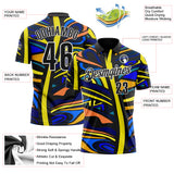 Custom Black Yellow Blue Orange-White Abstract Geometric Graffiti Performance Polo Shirt