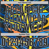 Custom Black Yellow Blue Orange-White Abstract Geometric Graffiti Performance Polo Shirt