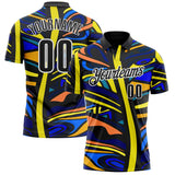 Custom Black Yellow Blue Orange-White Abstract Geometric Graffiti Performance Polo Shirt