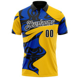 Custom Yellow Black Thunder Blue-White Abstract Geometric Performance Polo Shirt