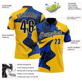 Custom Yellow Black Thunder Blue-White Abstract Geometric Performance Polo Shirt